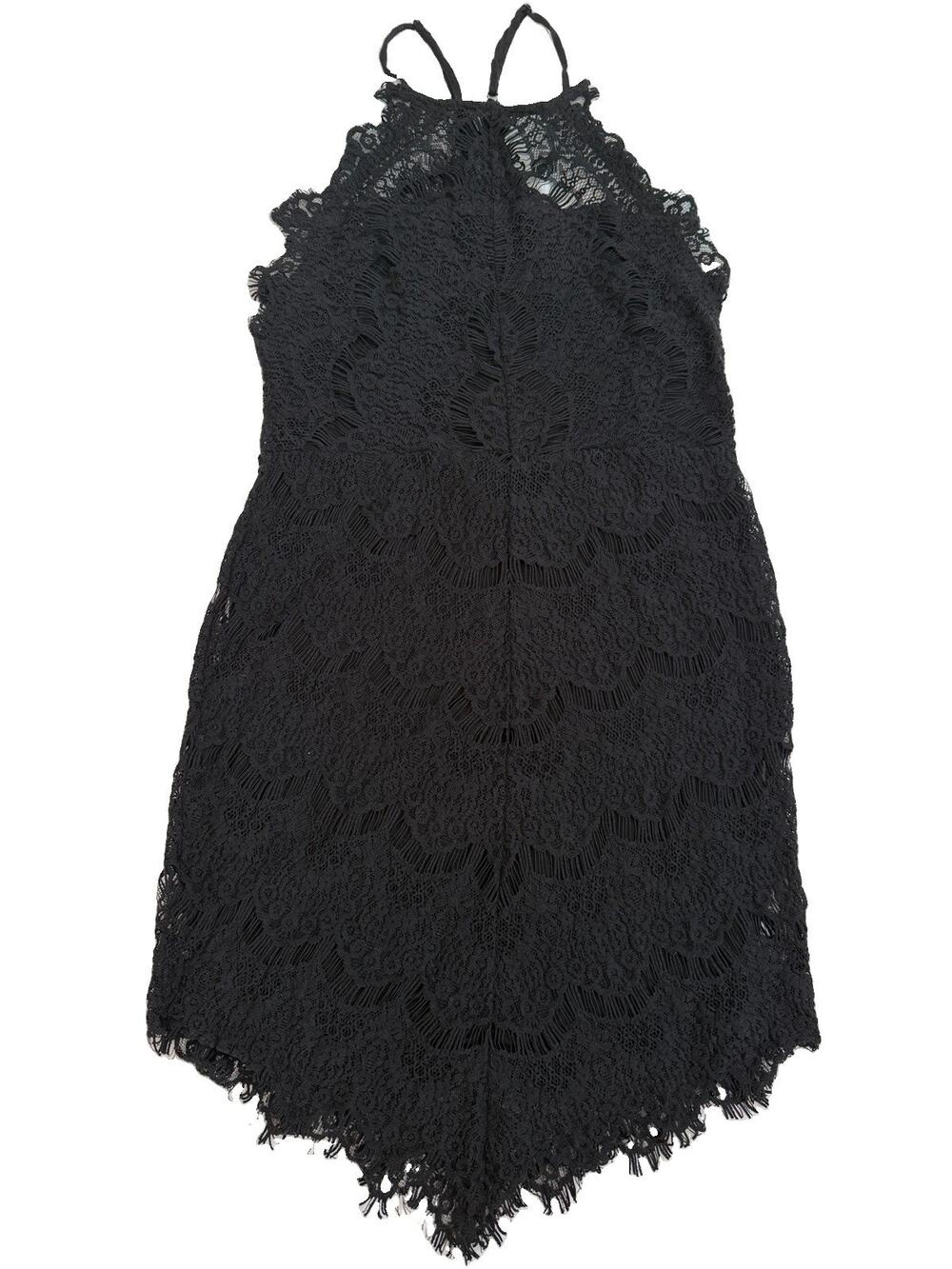 Free People Intimately Black Lace Mini Dress Small Boho Mother of Pearl Buttons